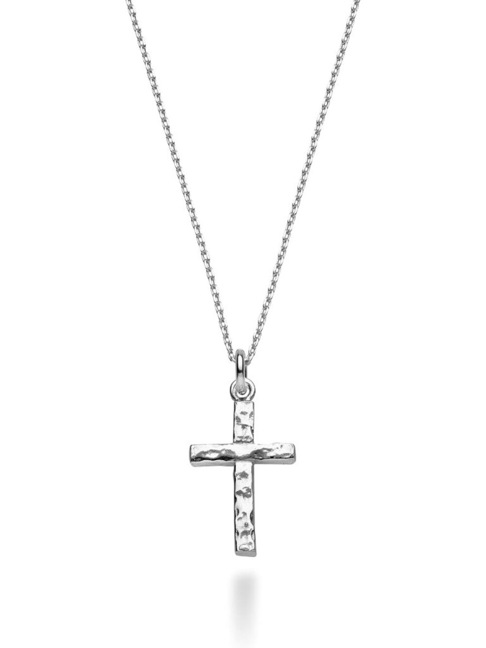 Italian Hammered Cross Pendant Necklace - 925 Sterling Silver & Gold Plated, 18